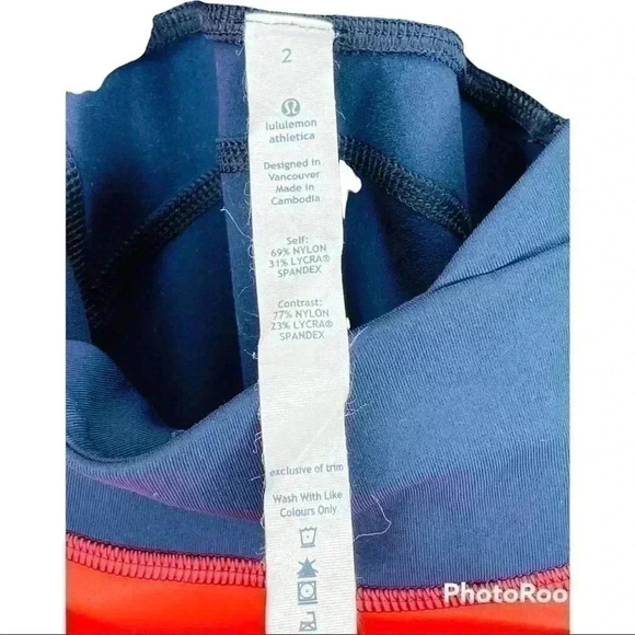 Lululemon Athletica Cropped Leggings, Orange and Navy Blue - Picture 8 of 10